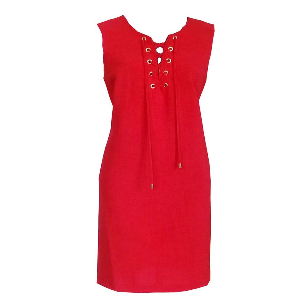 Sandra Darren-Textured Lace-Up Wear to Work Dress